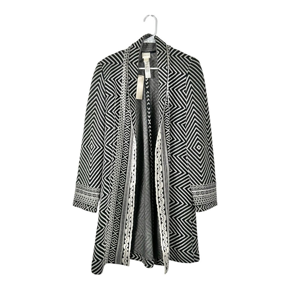 NWT Chico’s‎ Pieced Jacquard Black White LS Topper Jacket